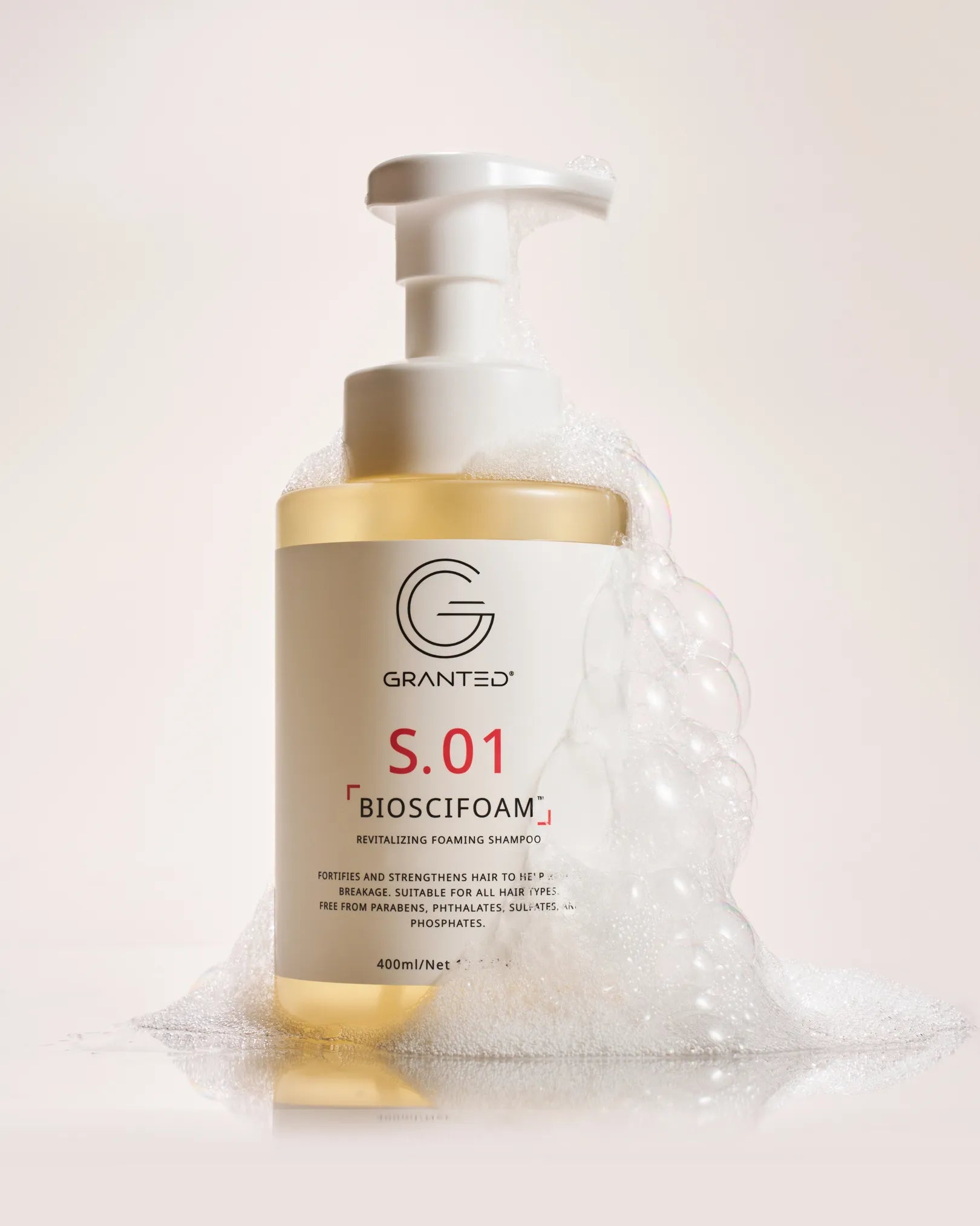 Granted bond-repair trio: S.01 clarifying shampoo + D.02 DualBond conditioner + T.01 leave-in serum for dry, damaged, frizzy hair