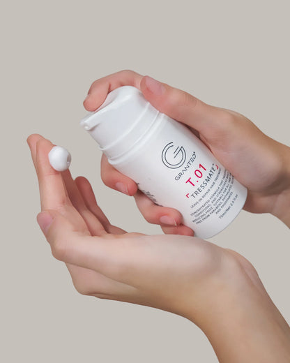 Granted S.02 Restorative Shampoo, D.02 Tressmate DualBond Conditioner and T.01 Leave-In Treatment — sulfate-free bond repair for damaged hair